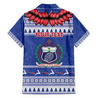Personalised Toa Samoa Rugby Christmas Family Matching Off The Shoulder Long Sleeve Dress and Hawaiian Shirt Ula Fala Samoan Pattern Blue - Polynesian Pride