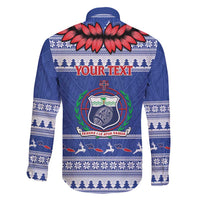 Personalised Toa Samoa Rugby Christmas Family Matching Off Shoulder Short Dress and Hawaiian Shirt Ula Fala Samoan Pattern Blue - Polynesian Pride