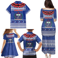 Personalised Toa Samoa Rugby Christmas Family Matching Puletasi and Hawaiian Shirt Ula Fala Samoan Pattern Blue - Polynesian Pride
