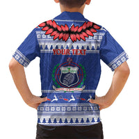 Personalised Toa Samoa Rugby Christmas Family Matching Short Sleeve Bodycon Dress and Hawaiian Shirt Ula Fala Samoan Pattern Blue LT14 - Polynesian Pride