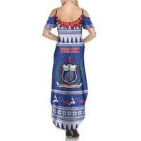 Personalised Toa Samoa Rugby Christmas Family Matching Summer Maxi Dress and Hawaiian Shirt Ula Fala Samoan Pattern Blue - Polynesian Pride