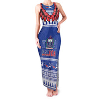 Personalised Toa Samoa Rugby Christmas Family Matching Tank Maxi Dress and Hawaiian Shirt Ula Fala Samoan Pattern Blue LT14 Mom's Dress Blue - Polynesian Pride