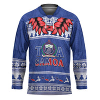 Personalised Toa Samoa Rugby Christmas Hockey Jersey Ula Fala Samoan Pattern Blue - Polynesian Pride
