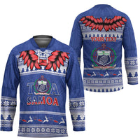 Personalised Toa Samoa Rugby Christmas Hockey Jersey Ula Fala Samoan Pattern Blue - Polynesian Pride