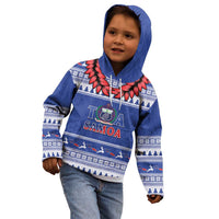 Personalised Toa Samoa Rugby Christmas Kid Hoodie Ula Fala Samoan Pattern Blue - Polynesian Pride