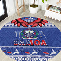 Toa Samoa Rugby Christmas Round Carpet Ula Fala Samoan Pattern Blue - Polynesian Pride