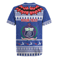 Personalised Toa Samoa Rugby Christmas Rugby Jersey Ula Fala Samoan Pattern Blue - Polynesian Pride