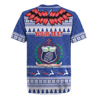 Personalised Toa Samoa Rugby Christmas Rugby Jersey Ula Fala Samoan Pattern Blue - Polynesian Pride