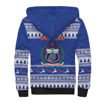 Personalised Toa Samoa Rugby Christmas Sherpa Hoodie Ula Fala Samoan Pattern Blue - Polynesian Pride