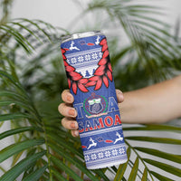 Toa Samoa Rugby Christmas Skinny Tumbler Ula Fala Samoan Pattern Blue - Polynesian Pride