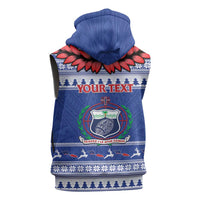 Personalised Toa Samoa Rugby Christmas Sleeveless Hoodie Ula Fala Samoan Pattern Blue - Polynesian Pride