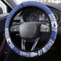 Toa Samoa Rugby Christmas Steering Wheel Cover Ula Fala Samoan Pattern Blue - Polynesian Pride