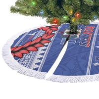 Toa Samoa Rugby Christmas Tree Skirt Ula Fala Samoan Pattern Blue - Polynesian Pride