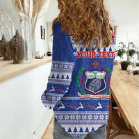 Personalised Toa Samoa Rugby Christmas Women Casual Shirt Ula Fala Samoan Pattern Blue - Polynesian Pride