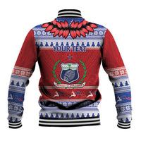 Personalised Toa Samoa Rugby Christmas Baseball Jacket Ula Fala Samoan Pattern Red - Polynesian Pride