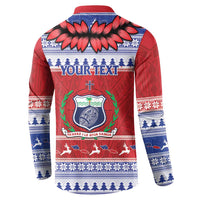 Personalised Toa Samoa Rugby Christmas Button Sweatshirt Ula Fala Samoan Pattern Red - Polynesian Pride