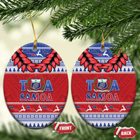 Toa Samoa Rugby Christmas Ceramic Ornament Ula Fala Samoan Pattern Red - Polynesian Pride
