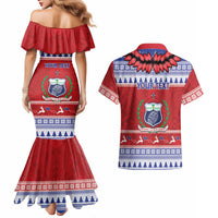 Personalised Toa Samoa Rugby Christmas Couples Matching Mermaid Dress and Hawaiian Shirt Ula Fala Samoan Pattern Red - Polynesian Pride