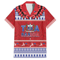 Personalised Toa Samoa Rugby Christmas Family Matching Long Sleeve Bodycon Dress and Hawaiian Shirt Ula Fala Samoan Pattern Red LT14 Dad's Shirt - Short Sleeve Red - Polynesian Pride