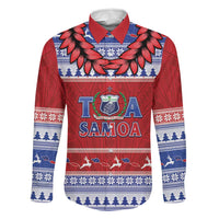 Personalised Toa Samoa Rugby Christmas Family Matching Mermaid Dress and Hawaiian Shirt Ula Fala Samoan Pattern Red LT14 Dad's Shirt - Long Sleeve Red - Polynesian Pride
