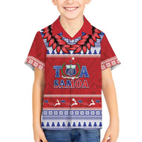 Personalised Toa Samoa Rugby Christmas Family Matching Mermaid Dress and Hawaiian Shirt Ula Fala Samoan Pattern Red LT14 Son's Shirt Red - Polynesian Pride