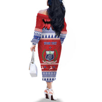 Personalised Toa Samoa Rugby Christmas Family Matching Off The Shoulder Long Sleeve Dress and Hawaiian Shirt Ula Fala Samoan Pattern Red - Polynesian Pride