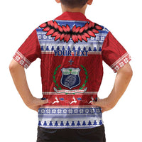 Personalised Toa Samoa Rugby Christmas Family Matching Off Shoulder Short Dress and Hawaiian Shirt Ula Fala Samoan Pattern Red - Polynesian Pride