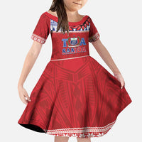 Personalised Toa Samoa Rugby Christmas Family Matching Off Shoulder Short Dress and Hawaiian Shirt Ula Fala Samoan Pattern Red - Polynesian Pride