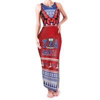Personalised Toa Samoa Rugby Christmas Family Matching Tank Maxi Dress and Hawaiian Shirt Ula Fala Samoan Pattern Red LT14 Mom's Dress Red - Polynesian Pride