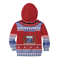 Personalised Toa Samoa Rugby Christmas Kid Hoodie Ula Fala Samoan Pattern Red - Polynesian Pride