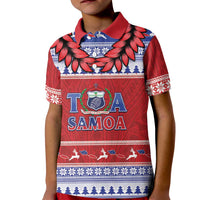 Personalised Toa Samoa Rugby Christmas Kid Polo Shirt Ula Fala Samoan Pattern Red - Polynesian Pride