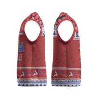 Personalised Toa Samoa Rugby Christmas Knitted V-Neck Vest Ula Fala Samoan Pattern Red - Polynesian Pride
