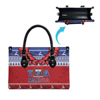 Toa Samoa Rugby Christmas Leather Bag Ula Fala Samoan Pattern Red - Polynesian Pride