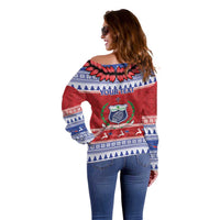 Personalised Toa Samoa Rugby Christmas Off Shoulder Sweater Ula Fala Samoan Pattern Red - Polynesian Pride