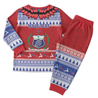 Personalised Toa Samoa Rugby Christmas Pajama Set Ula Fala Samoan Pattern Red - Polynesian Pride