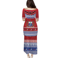 Personalised Toa Samoa Rugby Christmas Puletasi Ula Fala Samoan Pattern Red - Polynesian Pride