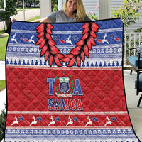 Toa Samoa Rugby Christmas Quilt Ula Fala Samoan Pattern Red - Polynesian Pride