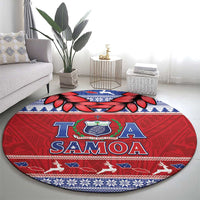 Toa Samoa Rugby Christmas Round Carpet Ula Fala Samoan Pattern Red - Polynesian Pride