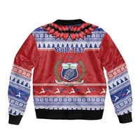 Personalised Toa Samoa Rugby Christmas Sleeve Zip Bomber Jacket Ula Fala Samoan Pattern Red - Polynesian Pride