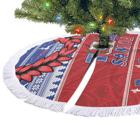 Toa Samoa Rugby Christmas Tree Skirt Ula Fala Samoan Pattern Red - Polynesian Pride