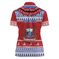 Personalised Toa Samoa Rugby Christmas Women Polo Shirt Ula Fala Samoan Pattern Red - Polynesian Pride