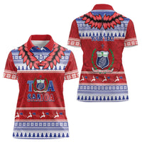 Personalised Toa Samoa Rugby Christmas Women Polo Shirt Ula Fala Samoan Pattern Red - Polynesian Pride