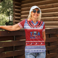 Personalised Toa Samoa Rugby Christmas Women Polo Shirt Ula Fala Samoan Pattern Red - Polynesian Pride