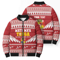Personalised Tonga Rugby Christmas Bomber Puffer Jacket Mate Maa Tonga Ngatu Pattern - Polynesian Pride
