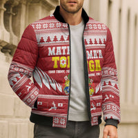 Personalised Tonga Rugby Christmas Bomber Puffer Jacket Mate Maa Tonga Ngatu Pattern - Polynesian Pride