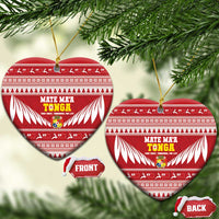 Tonga Rugby Christmas Ceramic Ornament Mate Maa Tonga Ngatu Pattern - Polynesian Pride