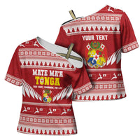 Personalised Tonga Rugby Christmas Cross Shoulder Shirt Mate Maa Tonga Ngatu Pattern - Polynesian Pride