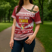 Personalised Tonga Rugby Christmas Cross Shoulder Shirt Mate Maa Tonga Ngatu Pattern - Polynesian Pride