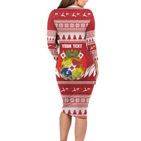 Personalised Tonga Rugby Christmas Family Matching Long Sleeve Bodycon Dress and Hawaiian Shirt Mate Maa Tonga Ngatu Pattern LT14 - Polynesian Pride