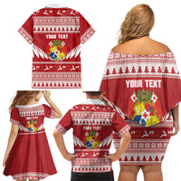 Personalised Tonga Rugby Christmas Family Matching Off Shoulder Short Dress and Hawaiian Shirt Mate Maa Tonga Ngatu Pattern - Polynesian Pride